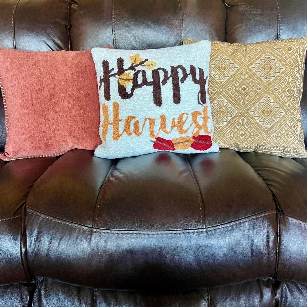LOT OF 3 Throw Accent Pillows Fall Happy Harvest Bloomingville Autumn Down Decor